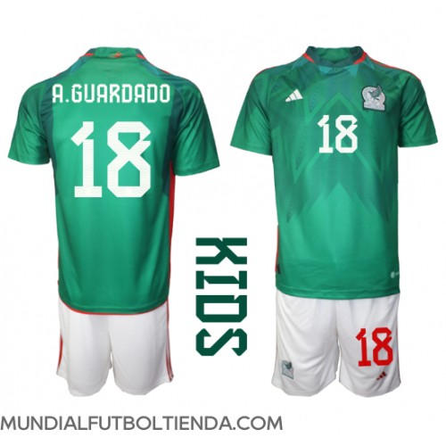 Camiseta México Andres Guardado #18 Primera Equipación Replica Mundial 2022 para niños mangas cortas (+ Pantalones cortos)